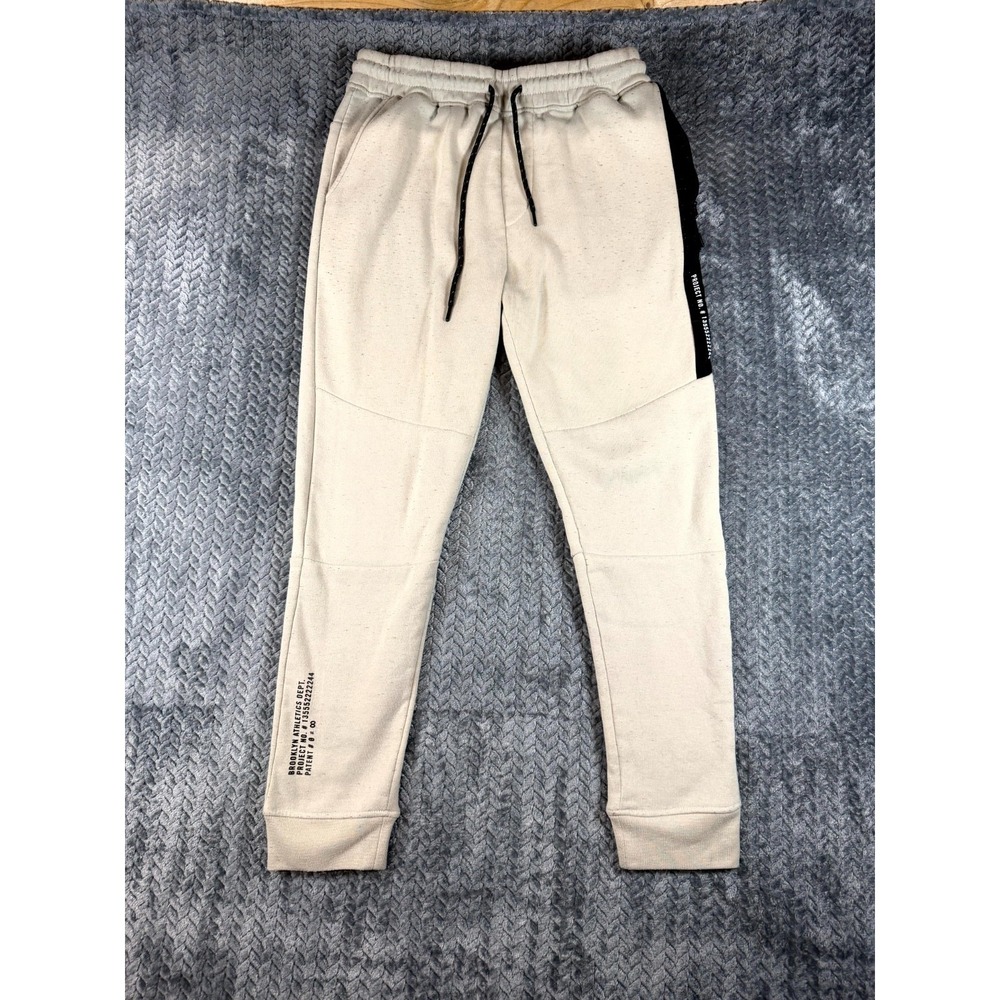 Brooklyn Athletics‎ Jogger Pants Mens Medium Beige Logo Fleece Lined Tapered Leg